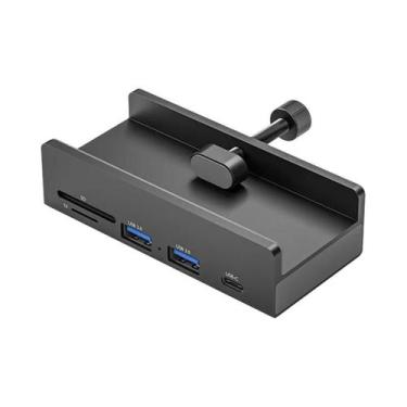 Imagem de Hub USB 3.0 Tipo C De Alumínio Com 4 Portas, Suporte Para Celular, Lei