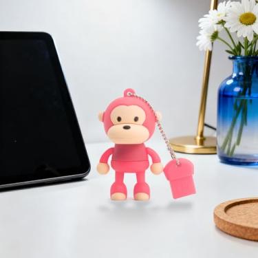 Imagem de Pen Drive USB de 16 GB, dispositivo de armazenamento de dados externo, animal fofo, perfeito para presentear familiares e amigos (macaco rosa)