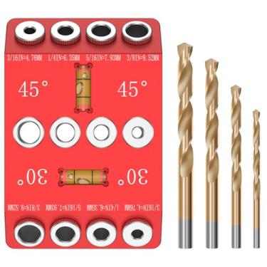 Imagem de 30 45 Guia de broca de ângulo de 90 graus Jig Guia de broca de furo angular e reto de liga de alumínio com 4 brocas para poste de madeira (guas)