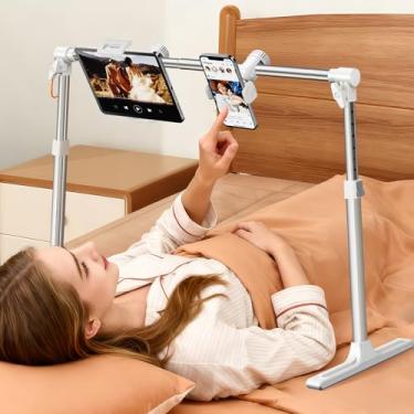 Imagem de NIFBANG Suporte de tablet para cama, suporte de iPad para mesa, altura e comprimento ajustáveis, suporte de telefone dobrável para mesa, adequado para telefones, tablets, switch e mais dispositivos de