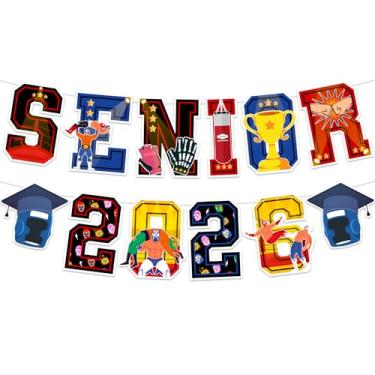 Imagem de Faixa de formatura sênior 2026, faixa com tema de luta livre pendurada para decorações de festa, decorações de festa noturna de formatura sênior