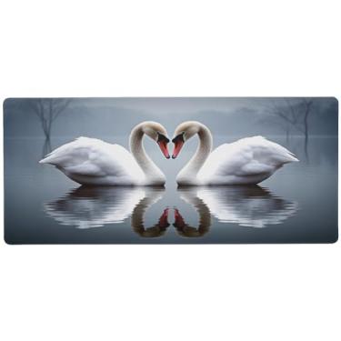 Imagem de Wassud Mouse pad de dois cisnes brancos para jogos com base de borracha antiderrapante, mouse pad longo com borda costurada, almofada grande à prova d'água para escritório, casa, 80 x 30 cm