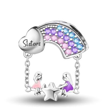 Imagem de 1 berloque de contas elegantes de prata arco-íris adequado para mulheres, faça você mesmo e roupa diária combinando joias decoração presente para mamãe