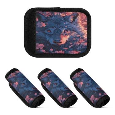 Imagem de Qilmy Pacote com 4 identificadores de bagagem Red Eyed Wolf para alça confortável para carrinho de bebê, mala de viagem, acessórios de viagem de avião1542