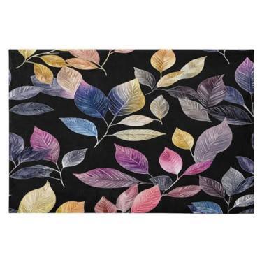 Imagem de Tapete de área 60 x 90 cm macio lavável tapete antiderrapante com forro de borracha folhas coloridas tapetes de área para sala de estar, quarto, decoração de casa