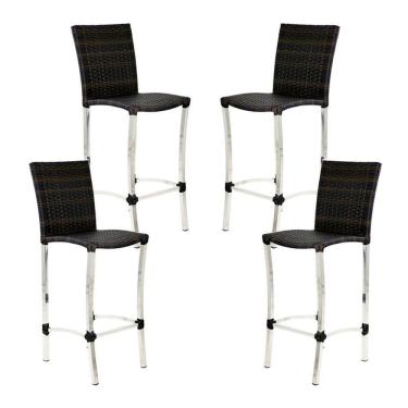 Imagem de 4 Banquetas Alta Cannes Em Alumínio Para Cozinha Bar Edícula Pedra Ferro