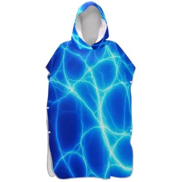 Imagem de Joisal Poncho de surfe plus size para adultos trocador de roupas de banho com capuz azul brilhante estampa relâmpago ponchos de praia para homens