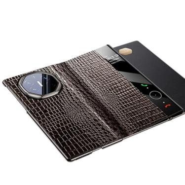 Imagem de LTLMYDAM Capa de couro genuíno para Huawei Mate XT, capa flip luxuosa com estampa de crocodilo, capa tipo fólio, proteção de lente, marrom, XT
