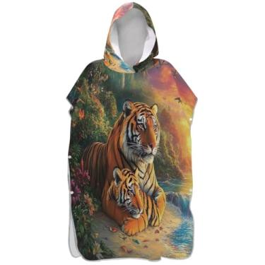 Imagem de Joisal Roupão para adultos, poncho de surfe, praia, capuz, toalha, floral, absorvente, colorido, tigres, rio, poncho masculino com capuz