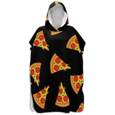 Imagem de Joisal Poncho de surf preto de pizza de desenho animado para trocador adulto toalha de banho com capuz plus size ponchos femininos com capuz
