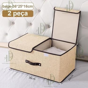 Imagem de Caixa Organizadora com Tampa para Gaveta em TNT – Organizador de Roupas Íntimas Empilhável Multiuso(Capa dupla bege - 2 peça)