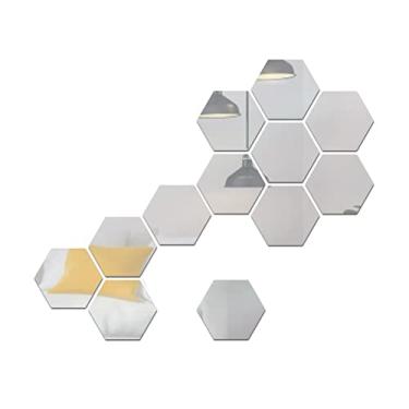 Imagem de 12PCS Adesivos de Parede Hexagonais Removíveis Decorativos DIY para Decoração Casa Quartos Banheiros Salas Estar