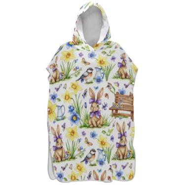 Imagem de Joisal Roupão de mudança de tamanho grande para adultos, poncho de surfe, toalha de banho com capuz, vintage, coelhos, flores, unissex, poncho adulto com capuz