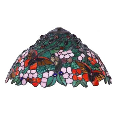 Imagem de Cúpula de reposição para abajur Tiffany, cúpula de vitral de 40 cm com design antigo de borboletas, flores de cerejeira e contas de cristal. Ideal para luminárias de mesa, de chão, pendentes