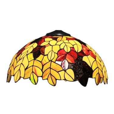 Imagem de Cúpula de reposição para abajur Tiffany, 40 cm (16 polegadas), em vitral, estilo vintage verde-creme e âmbar com estampa de folhas, ideal para luminárias de mesa, de chão, pendentes e de tet