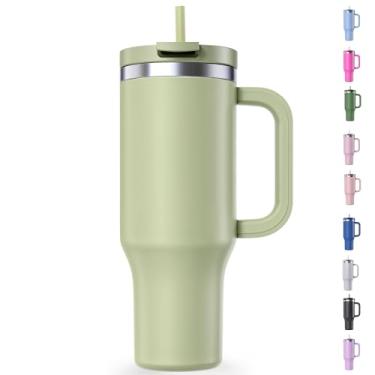 Imagem de Copo Térmico Com Canudo Dobrável 1,2 Litros Anti Vazamento, Frio 14 Horas Parede Duplas de Isolamento (Verde Pastel)