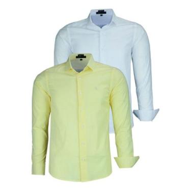 Imagem de Kit 2 Camisas Sociais Manga Longa Amil Tipo Linho 1729, Kit 03, Branco