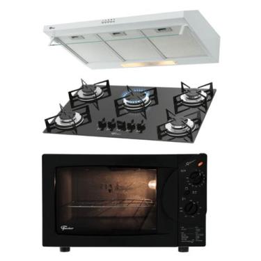 Imagem de Kit Clássico Fischer: Forno Grill Preto Cooktop 5B e Depurador 80 cm, 