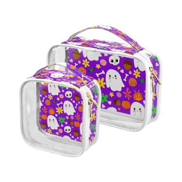 Imagem de xigua Bolsa de maquiagem de fantasmas de Halloween para mulheres, bolsa de cosméticos de viagem, bolsa de higiene portátil à prova d'água para viagens, férias, organização de banheiro