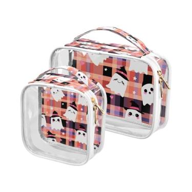 Imagem de xigua Bolsa de maquiagem de fantasmas de Halloween para mulheres, bolsa de cosméticos de viagem, bolsa de higiene portátil à prova d'água para viagens, férias, organização de banheiro