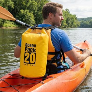 Imagem de Mochila impermeável resistente à água (5L-30L) – Saco de armazenamento flutuante com alças ajustáveis para caiaque, praia, pesca e passeios de barco