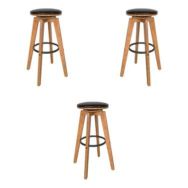 Imagem de Kit 3 Banquetas Decorativas Hetfield PU Madeira c/Apoio para os Pés Base Giratória G56 - Gran Belo