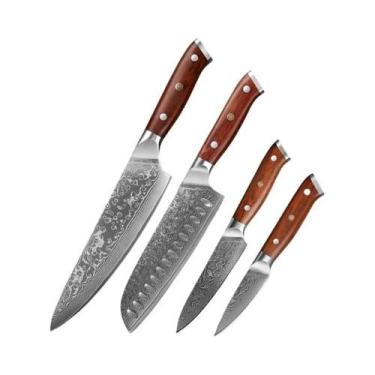 Imagem de Conjunto De Facas De Cozinha Em Aço Damasco VG10 Com Cabo De Madeira, 