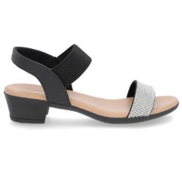 Imagem de Sandália Usaflex Salto Bloco em Couro com Detalhe Strass-Feminino