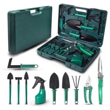 Imagem de Kit de Jardinagem 10 Peças com Maleta - Pás Sacho Tesoura Foice Spray 