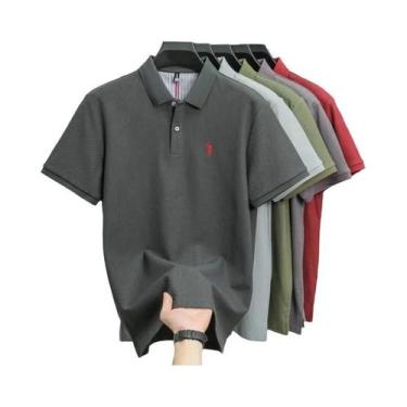 Imagem de Camisa Polo Masculina De Algodão Respirável Com Manga Curta, Bordada, 