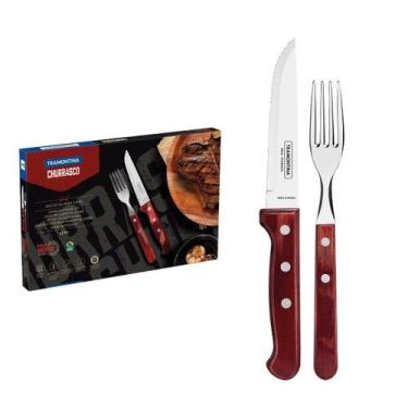 Imagem de Jogo de Talheres para Churrasco Jumbo Tramontina Vermelho Polywood 12 