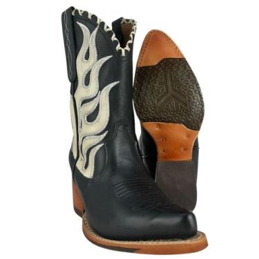 Imagem de Bota Texana Feminina Goyazes Bico Fino Cano Médio Couro Mustang Preto 