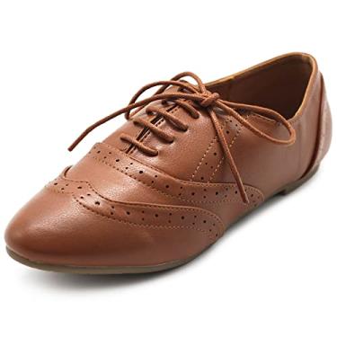 Imagem de Ollio sapato feminino clássico com cadarço salto baixo Oxford, Marrom, 8.5