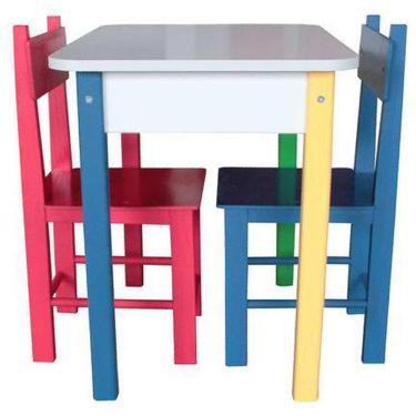 Imagem de Mesinha Madeira Retangular Com 2 Cadeiras