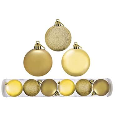Imagem de Bola De Natal Mista Fosca/Lisa/Glitter Dourada Com 6 Peças 7cm De Ø