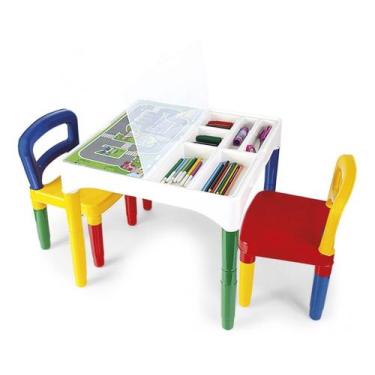 Imagem de Mesa Mesinha Infantil Didática Com 2 Cadeiras Poliplac