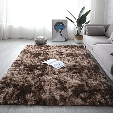 Imagem de Tapete de luxo sintético macio e quente moderno tapetes de pelúcia tapete de pilha alta tapetes de decoração de berçário artesanais tapetes de cuidados com o bebê (cor café) 81 cm x 119 cm