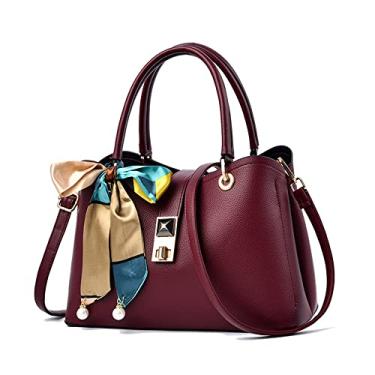 Imagem de Bolsa feminina de alça superior transversal grande bolsa feminina moda couro vegano bolsa de ombro bolsas tote, Vermelho - A