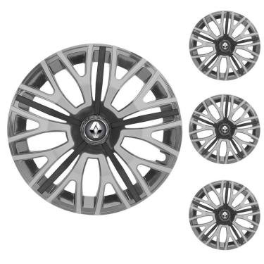Imagem de Jogo Calota Aro 13 Triton Sport Graphite Silver Black Elitte Preto Prata Grafite + Emblema Resinado Renault (Sandero Logan Clio Scenic Megane Kwid)