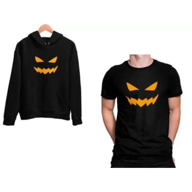 Imagem de Kit Blusa Moletom Halloween E Camiseta Preto Unissex Dia Das Bruxa - G