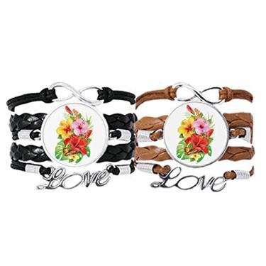 Imagem de DIYthinker Buquê de flores borboleta melhor desejo, pulseira de couro com corda de couro, conjunto duplo para presente