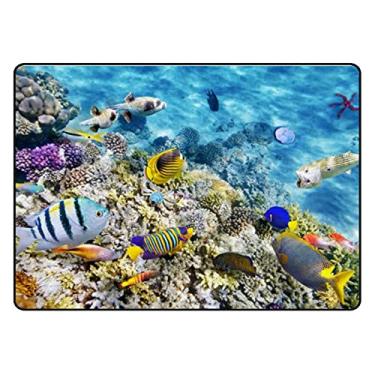 Imagem de Tapete para sala de estar, quarto, maravilhosos corais subaquáticos, tapete para coleção de tapetes macios tropicais para sala de jantar, sala de aula, 1,6 m x 1,5 m