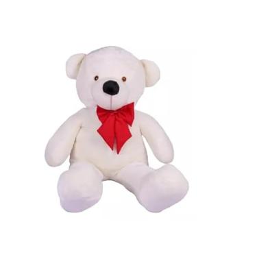 Imagem de Urso Gigante Pelúcia Grande Teddy 1,10 Metros - Laço Personalizado (Baunilha com Laço Vermelho)