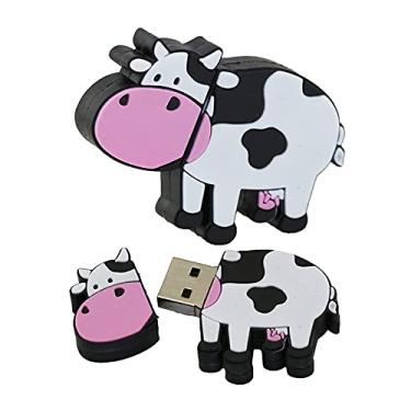 Imagem de Cartão de memória USB em forma de vaca de 128 GB, USB 2.0, armazenamento de dados, pen drive com cordão, pen drives USB (branco)