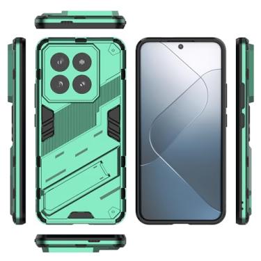 Imagem de Estojo anti-riscos Compatible With Xiaomi 14 Pro 5G Slim Case With Stand Kickstand PC & TPU Phone Case Cover,Rugged Shockproof Protective Cover Bracket Protective Shell Capa de celular (Size : Green