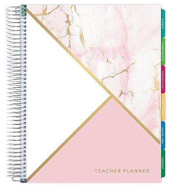 Imagem de Agenda de luxo 2020-2021 com data de professor: 21,5 x 28 cm inclui 7 períodos, abas de página, marcador de livro, adesivos de planejamento, pasta de bolso agenda semanal diária semanal anual (listras aquarelas), rosa, Undated