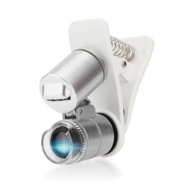 Imagem de Lupa tipo clipe de microscópio 60x zoom joias amplificador universal micro lente joia ampliação de vidro com luzes LED/UV para celular iPhone Samsung mais smartphones