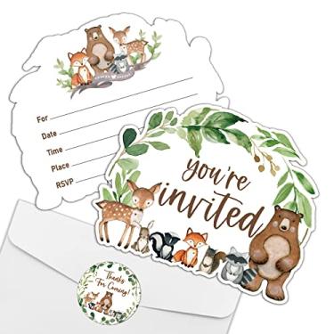 Imagem de REWIDPARTY Cartões de convite de festa de animais da floresta com envelopes e adesivos (conjunto de 15) Convites em forma de preenchimento para festa lembrancinhas para aniversário chá de bebê cartões de celebração para crianças e adolescentes