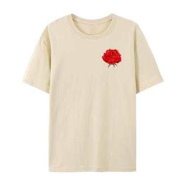 Imagem de Camiseta com estampa rosa rosa para homens e mulheres para o amor, Caqui, G