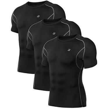Imagem de Roadbox Pacote com 3 camisetas masculinas de compressão de manga curta, camiseta de malha de camada de base nas axilas para treino, academia, atlética, Pacote com 3: preto, preto, GG
